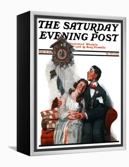 "Courting under the Clock at Midnight" Saturday Evening Post Cover, March 22,1919-Norman Rockwell-Framed Premier Image Canvas