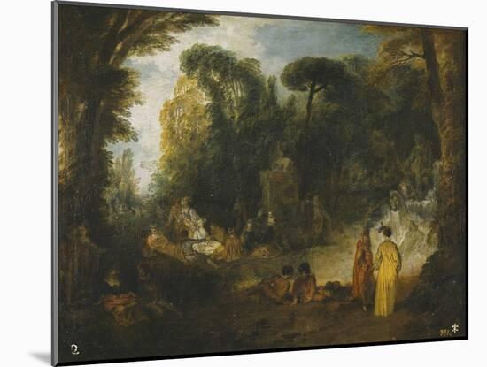 Courtly Gathering in a Park, 1712-1713-Jean Antoine Watteau-Mounted Giclee Print