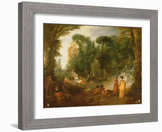 Courtly Gathering in a Park, C.1712/13 (Oil on Canvas)-Jean Antoine Watteau-Framed Giclee Print