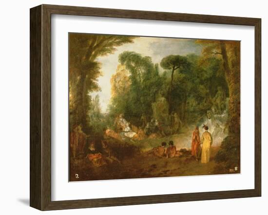 Courtly Gathering in a Park, C.1712/13 (Oil on Canvas)-Jean Antoine Watteau-Framed Giclee Print