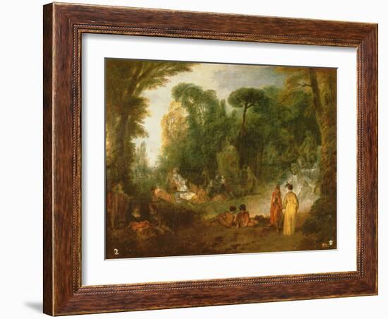 Courtly Gathering in a Park, C.1712/13 (Oil on Canvas)-Jean Antoine Watteau-Framed Giclee Print