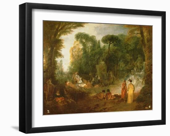 Courtly Gathering in a Park, C.1712/13 (Oil on Canvas)-Jean Antoine Watteau-Framed Giclee Print