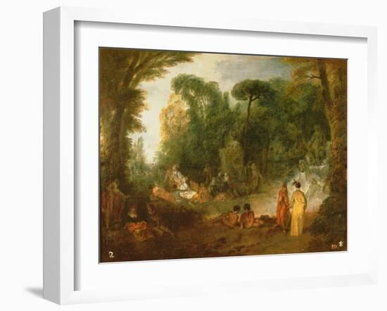 Courtly Gathering in a Park, C.1712/13 (Oil on Canvas)-Jean Antoine Watteau-Framed Giclee Print