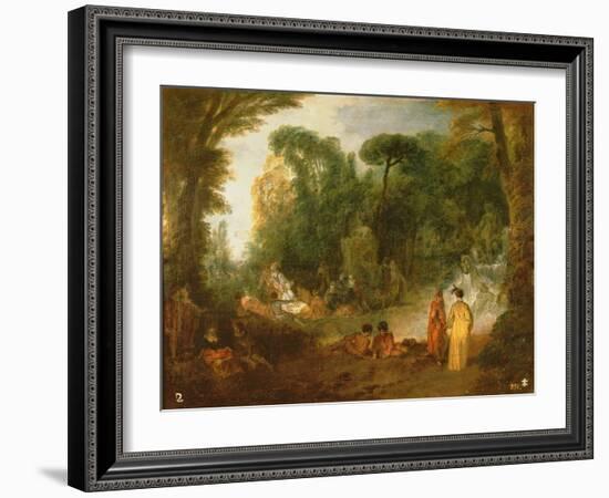 Courtly Gathering in a Park, C.1712/13 (Oil on Canvas)-Jean Antoine Watteau-Framed Giclee Print