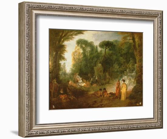 Courtly Gathering in a Park, C.1712/13 (Oil on Canvas)-Jean Antoine Watteau-Framed Giclee Print