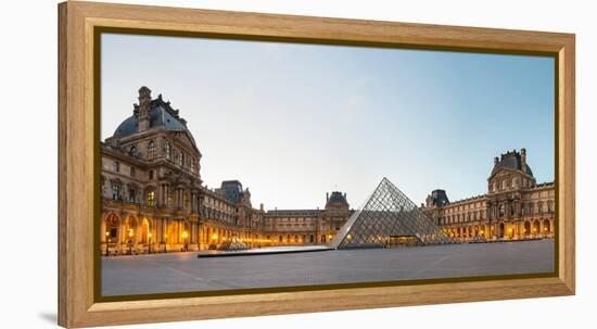 Courtyard and Glass Pyramid of the Louvre Museum at Sunrise, Paris, Ile-De-France, France-null-Framed Stretched Canvas