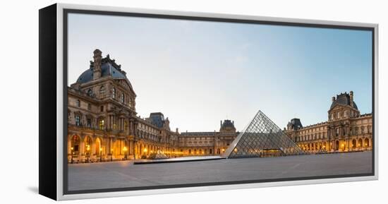 Courtyard and Glass Pyramid of the Louvre Museum at Sunrise, Paris, Ile-De-France, France-null-Framed Stretched Canvas