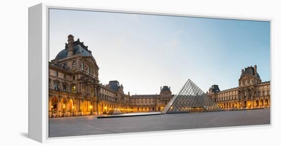 Courtyard and Glass Pyramid of the Louvre Museum at Sunrise, Paris, Ile-De-France, France-null-Framed Stretched Canvas