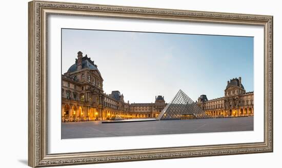 Courtyard and Glass Pyramid of the Louvre Museum at Sunrise, Paris, Ile-De-France, France-null-Framed Photographic Print