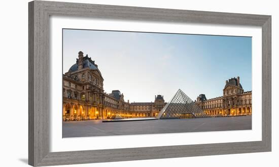Courtyard and Glass Pyramid of the Louvre Museum at Sunrise, Paris, Ile-De-France, France-null-Framed Photographic Print