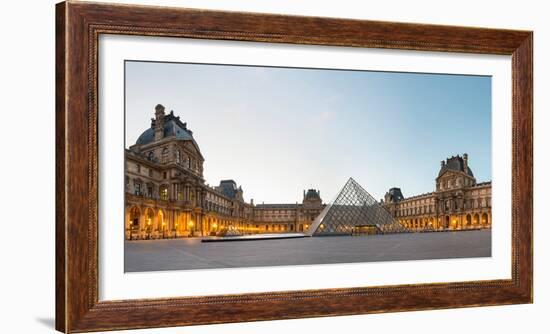 Courtyard and Glass Pyramid of the Louvre Museum at Sunrise, Paris, Ile-De-France, France-null-Framed Photographic Print