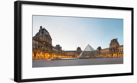 Courtyard and Glass Pyramid of the Louvre Museum at Sunrise, Paris, Ile-De-France, France-null-Framed Photographic Print