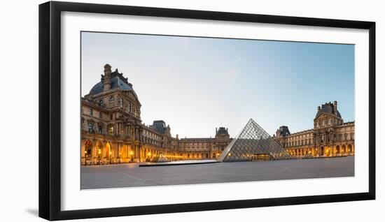 Courtyard and Glass Pyramid of the Louvre Museum at Sunrise, Paris, Ile-De-France, France-null-Framed Photographic Print