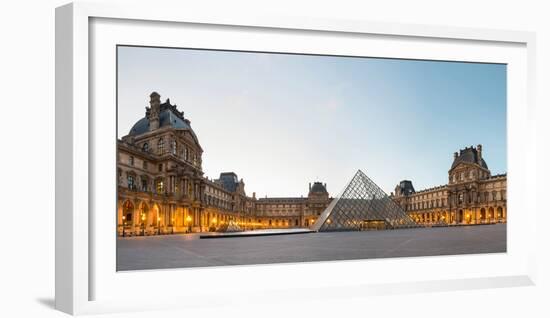 Courtyard and Glass Pyramid of the Louvre Museum at Sunrise, Paris, Ile-De-France, France-null-Framed Photographic Print