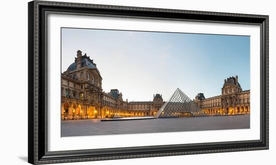 Courtyard and Glass Pyramid of the Louvre Museum at Sunrise, Paris, Ile-De-France, France-null-Framed Photographic Print