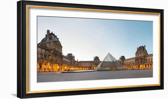 Courtyard and Glass Pyramid of the Louvre Museum at Sunrise, Paris, Ile-De-France, France-null-Framed Photographic Print