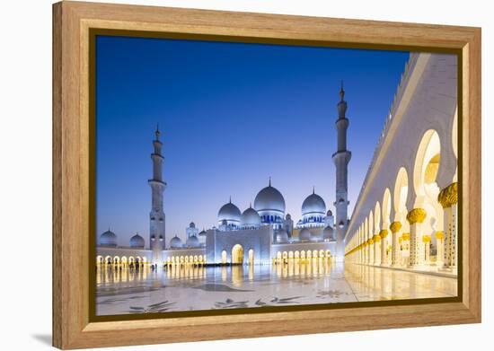 Courtyard and White Marble Exterior of Sheikh Zayed Grand Mosque, United Arab Emirates, Abu Dhabi-Nick Ledger-Framed Premier Image Canvas