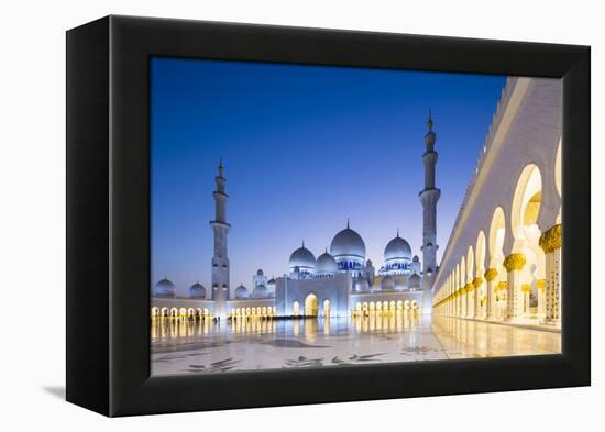 Courtyard and White Marble Exterior of Sheikh Zayed Grand Mosque, United Arab Emirates, Abu Dhabi-Nick Ledger-Framed Premier Image Canvas