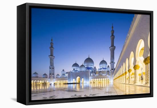 Courtyard and White Marble Exterior of Sheikh Zayed Grand Mosque, United Arab Emirates, Abu Dhabi-Nick Ledger-Framed Premier Image Canvas