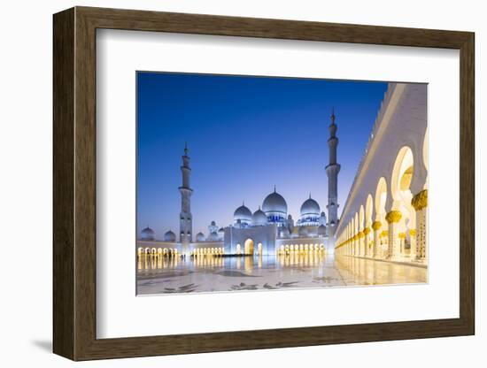 Courtyard and White Marble Exterior of Sheikh Zayed Grand Mosque, United Arab Emirates, Abu Dhabi-Nick Ledger-Framed Photographic Print