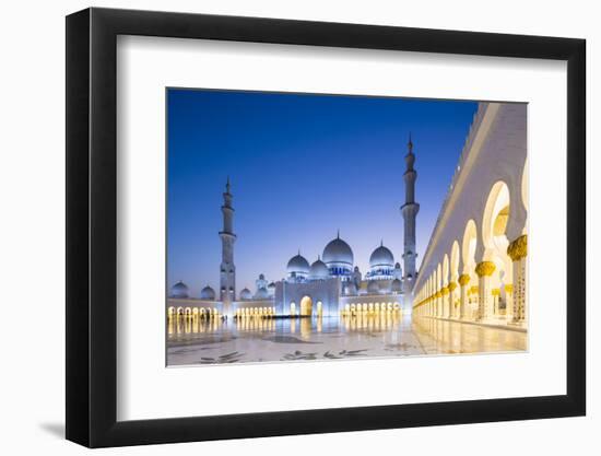 Courtyard and White Marble Exterior of Sheikh Zayed Grand Mosque, United Arab Emirates, Abu Dhabi-Nick Ledger-Framed Photographic Print