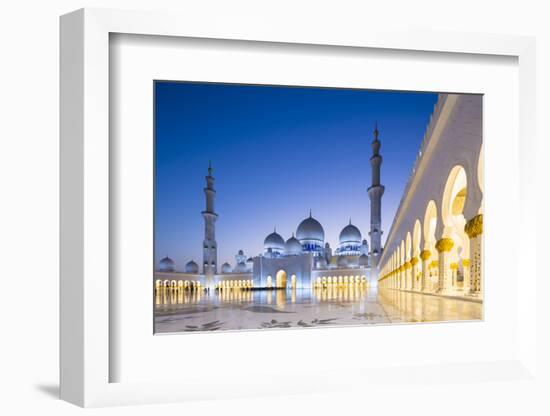 Courtyard and White Marble Exterior of Sheikh Zayed Grand Mosque, United Arab Emirates, Abu Dhabi-Nick Ledger-Framed Photographic Print