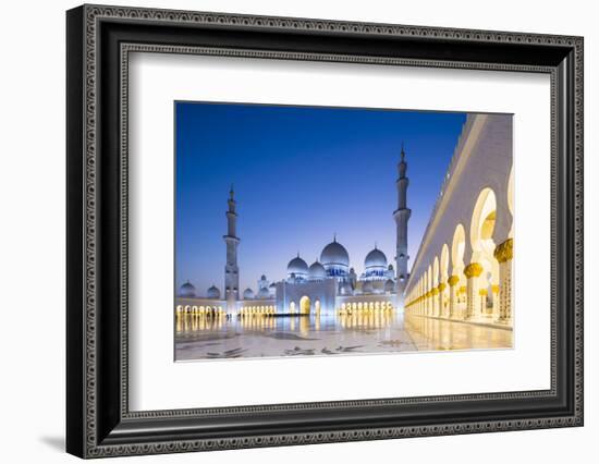 Courtyard and White Marble Exterior of Sheikh Zayed Grand Mosque, United Arab Emirates, Abu Dhabi-Nick Ledger-Framed Photographic Print