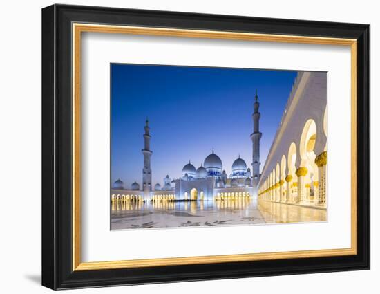 Courtyard and White Marble Exterior of Sheikh Zayed Grand Mosque, United Arab Emirates, Abu Dhabi-Nick Ledger-Framed Photographic Print