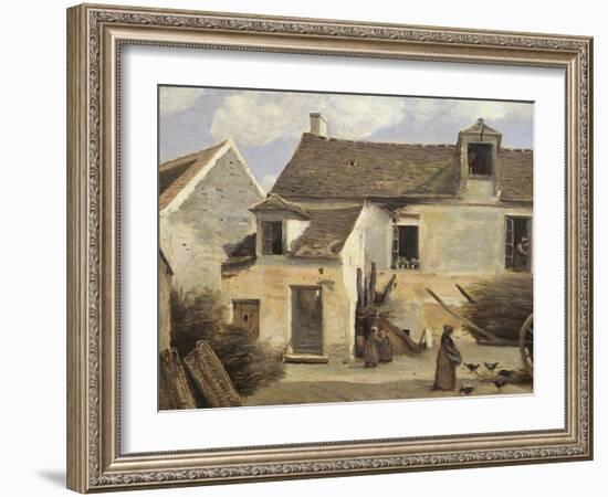 Courtyard of a Bakery Near Paris, or Courtyard of a House Near Paris, C.1865-70-Jean-Baptiste-Camille Corot-Framed Giclee Print