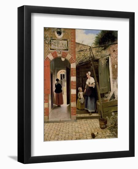 Courtyard of a House in Delft, 1658-Pieter de Hooch-Framed Premium Giclee Print