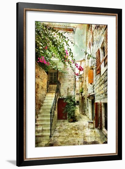 Courtyard Of Old Croatia - Picture In Painting Style-Maugli-l-Framed Premium Giclee Print