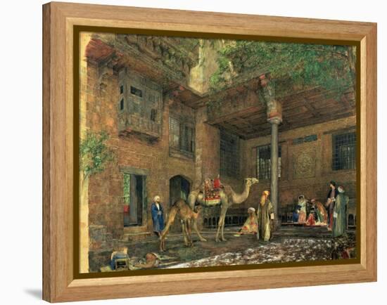 Courtyard of the Painter's House, Cairo, C.1851 (W/C & Gouache on Paper)-John Frederick Lewis-Framed Premier Image Canvas