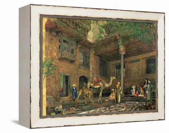 Courtyard of the Painter's House, Cairo, C.1851 (W/C & Gouache on Paper)-John Frederick Lewis-Framed Premier Image Canvas