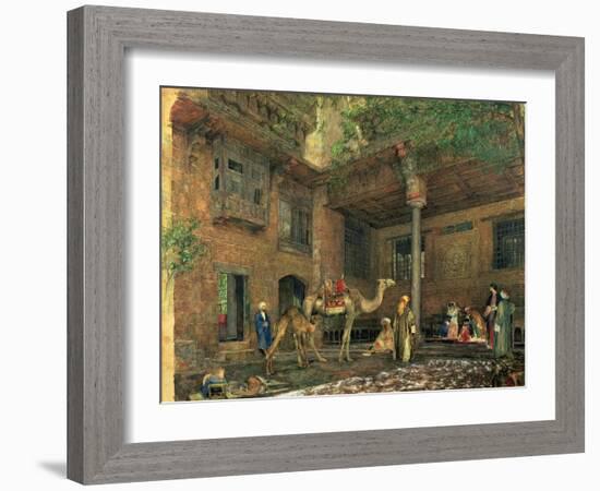 Courtyard of the Painter's House, Cairo, C.1851 (W/C & Gouache on Paper)-John Frederick Lewis-Framed Giclee Print