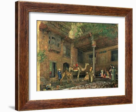 Courtyard of the Painter's House, Cairo, C.1851 (W/C & Gouache on Paper)-John Frederick Lewis-Framed Giclee Print