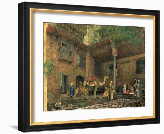 Courtyard of the Painter's House, Cairo, C.1851 (W/C & Gouache on Paper)-John Frederick Lewis-Framed Giclee Print