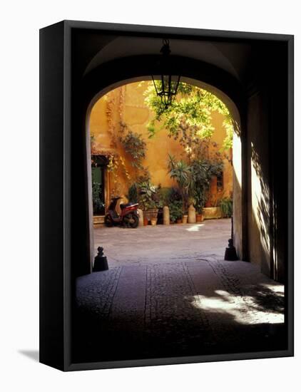 Courtyard Plants and Motorcycle, Rome, Italy-Merrill Images-Framed Premier Image Canvas