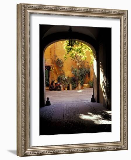 Courtyard Plants and Motorcycle, Rome, Italy-Merrill Images-Framed Photographic Print
