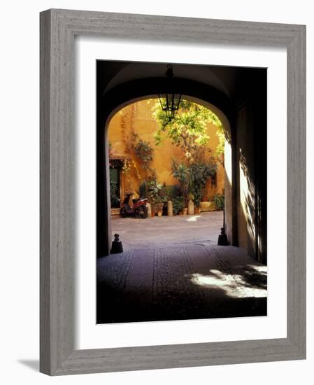 Courtyard Plants and Motorcycle, Rome, Italy-Merrill Images-Framed Photographic Print