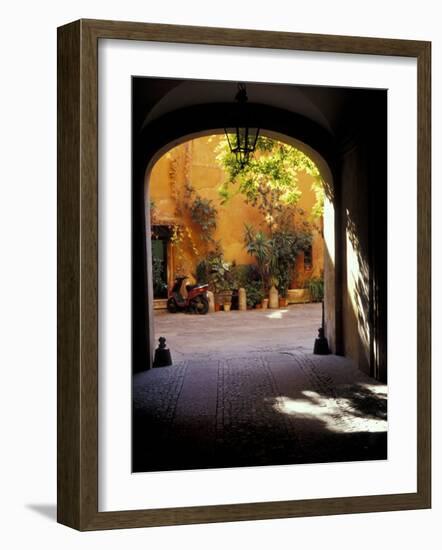 Courtyard Plants and Motorcycle, Rome, Italy-Merrill Images-Framed Photographic Print