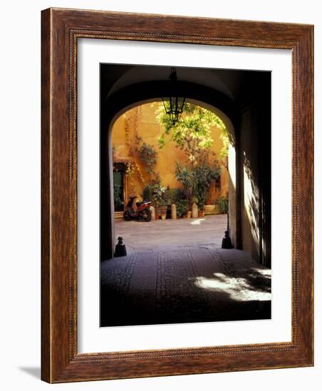 Courtyard Plants and Motorcycle, Rome, Italy-Merrill Images-Framed Photographic Print