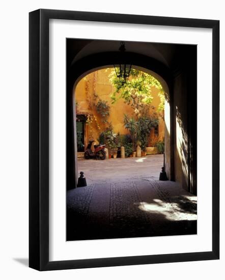 Courtyard Plants and Motorcycle, Rome, Italy-Merrill Images-Framed Photographic Print