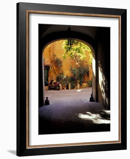 Courtyard Plants and Motorcycle, Rome, Italy-Merrill Images-Framed Photographic Print