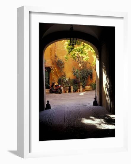 Courtyard Plants and Motorcycle, Rome, Italy-Merrill Images-Framed Photographic Print