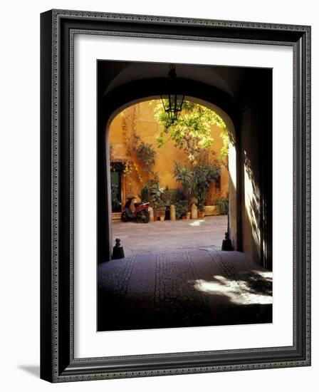 Courtyard Plants and Motorcycle, Rome, Italy-Merrill Images-Framed Photographic Print