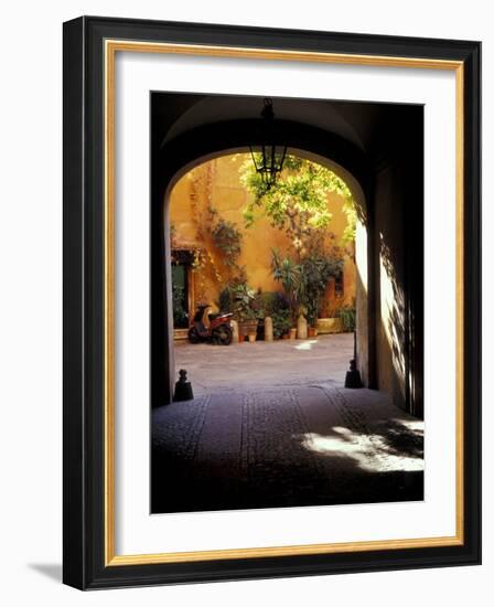 Courtyard Plants and Motorcycle, Rome, Italy-Merrill Images-Framed Photographic Print