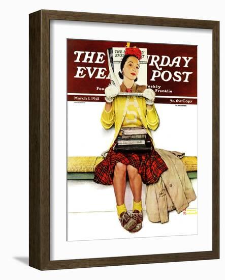 "Cover Girl" Saturday Evening Post Cover, March 1,1941-Norman Rockwell-Framed Giclee Print