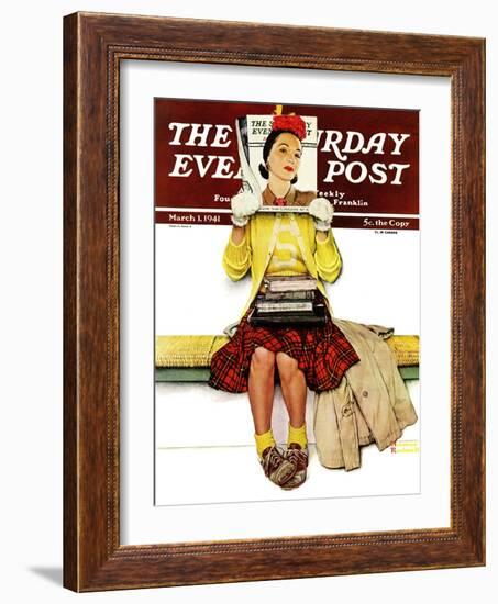 "Cover Girl" Saturday Evening Post Cover, March 1,1941-Norman Rockwell-Framed Giclee Print