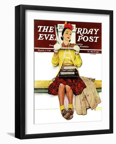 "Cover Girl" Saturday Evening Post Cover, March 1,1941-Norman Rockwell-Framed Giclee Print