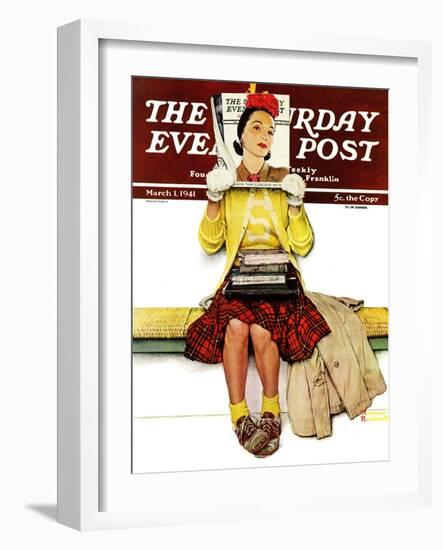 "Cover Girl" Saturday Evening Post Cover, March 1,1941-Norman Rockwell-Framed Giclee Print